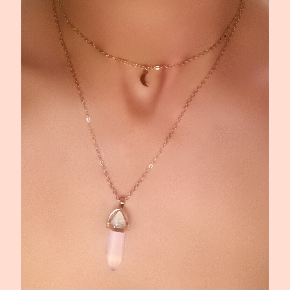 Double Layer Crystal Moon Choker Necklace - Picture 3 of 6